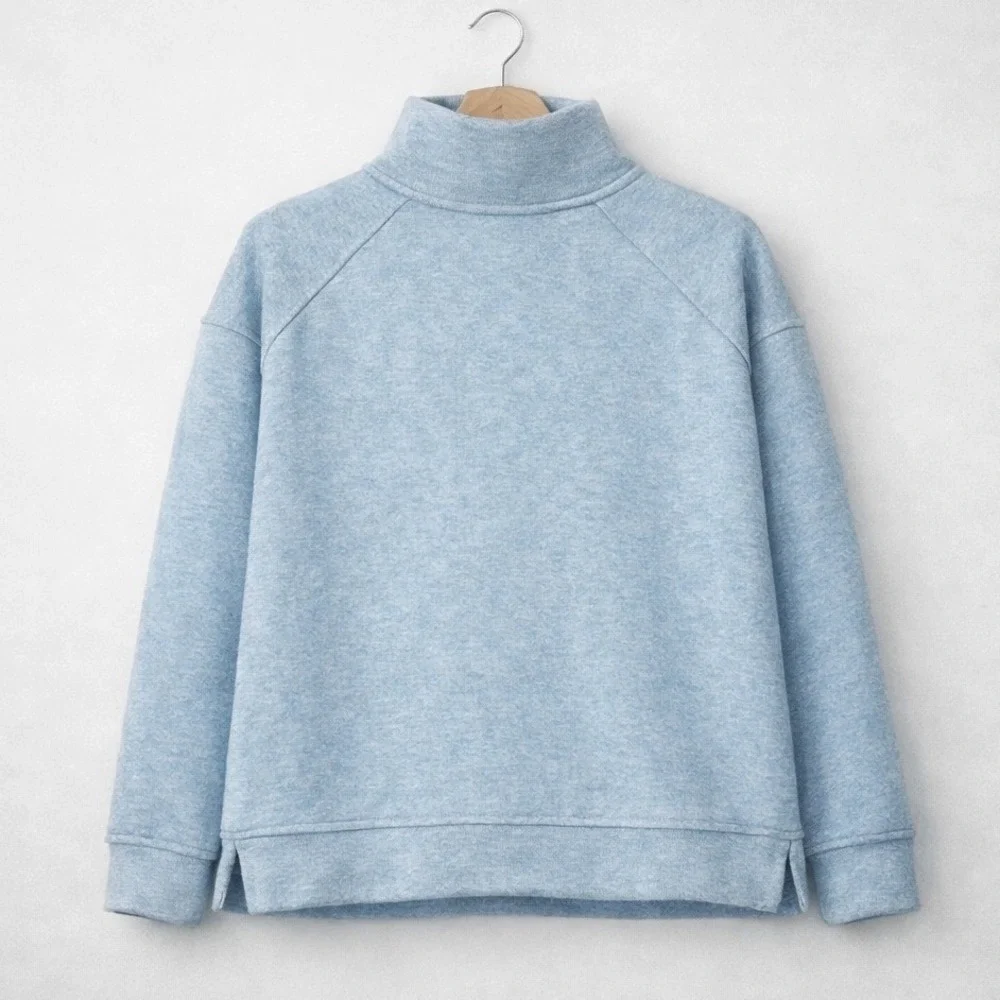 Athleta Girl Sweatshirt Funnel Neck Loungewear Size 14 Light Blue Cozy Relax